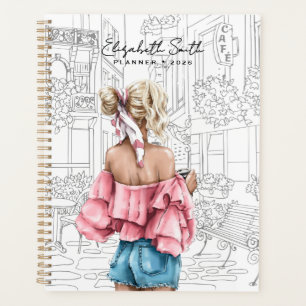 Fashion Young Girl with Coffee in Paris Planner