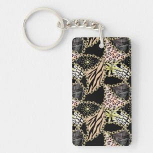 Fashionable, abstract, chains, tiger skin. key ring