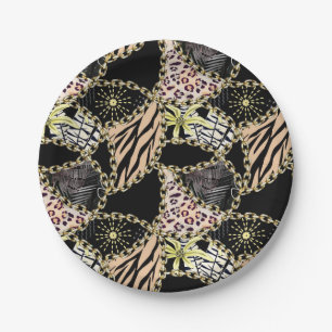 Fashionable, abstract, chains, tiger skin. paper plate