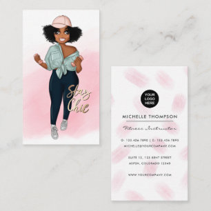 Fashionable Afro Fitness Instructor Girl Business Card