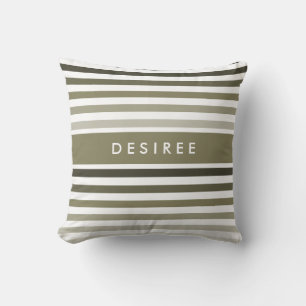 Fashionable Big Olive Green Stripes With Name Cushion