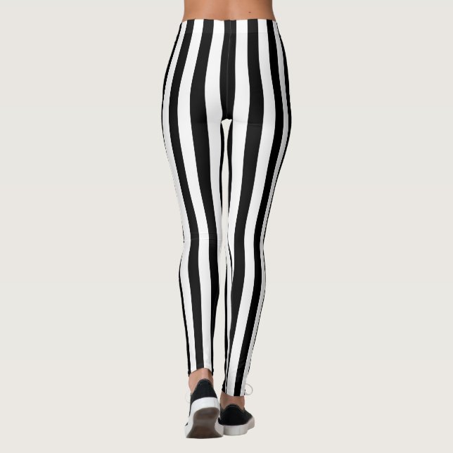 Fashionable Black and White Vertical Stripesd Leggings (Back)