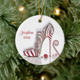 Fashionable Christmas Stiletto High Heel Shoe Cera Ceramic Tree Decoration