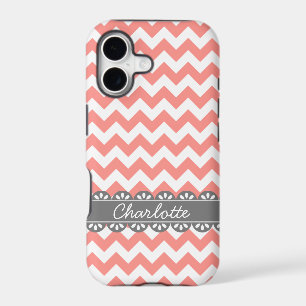 Fashionable Coral Chevron and Grey Lace
