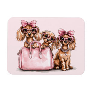 Fashionable Dachshund Dogs Pink Purse Magnet
