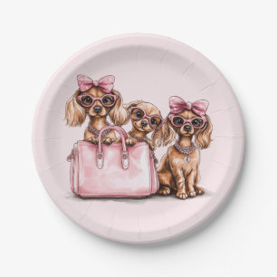 Fashionable Dachshund Dogs Pink Purse Paper Plate