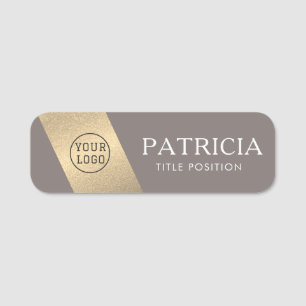 Fashionable Driftwood Grey & Gold Glitter: Elegant Name Tag