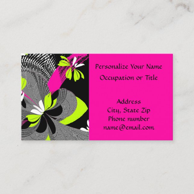 Fashionable & Elegant Abstract Black, Pink & Lime Business Card (Front)