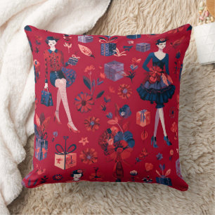 Fashionable Festive Women Red Floral Pattern Cushion