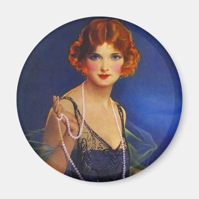 Fashionable Flapper Girl w/ midnight blue dress Magnet (Front)