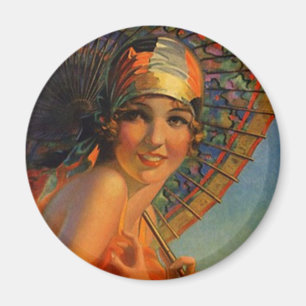 Fashionable Flapper Girl w/ Parasol & Cloche Magnet