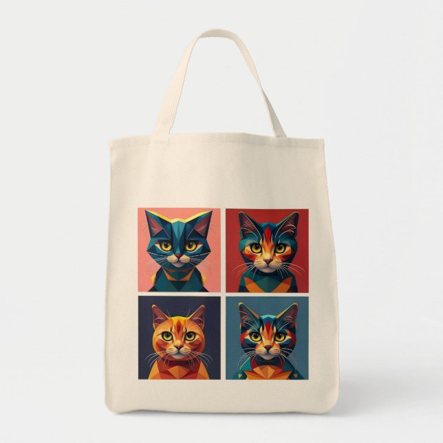 Fashionable Four panel Cats Geometric Stylist Tote (Front)