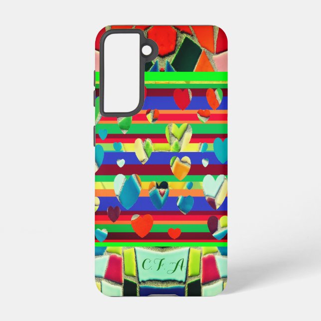 Fashionable Fun Hearts Mosaic Art Samsung Galaxy S21 Case (Back)
