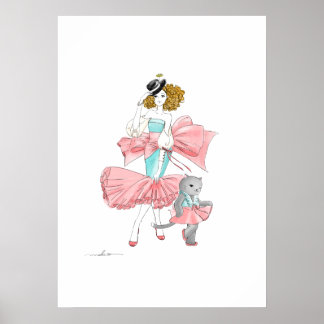 fashionable girl and cat poster