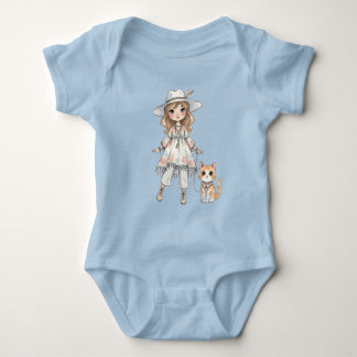 Fashionable girl strolling with her cat baby bodysuit