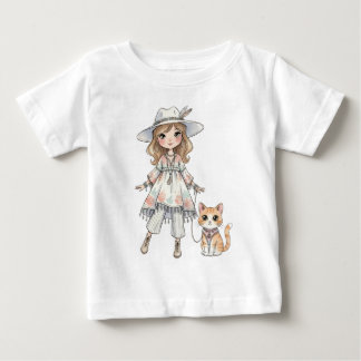 Fashionable girl strolling with her cat baby T-Shirt