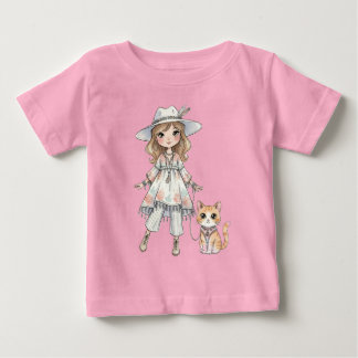 Fashionable girl strolling with her cat baby T-Shirt