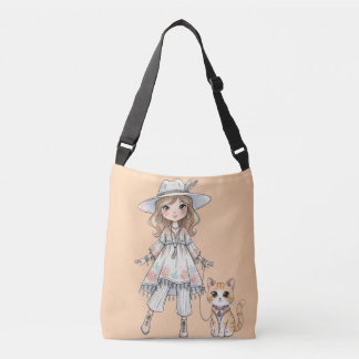 Fashionable girl strolling with her cat crossbody bag