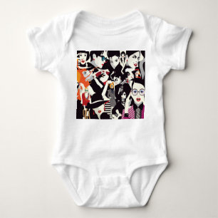 Fashionable girls collage: pop art baby bodysuit