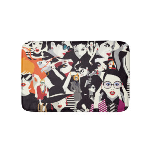 Fashionable girls collage: pop art bath mat