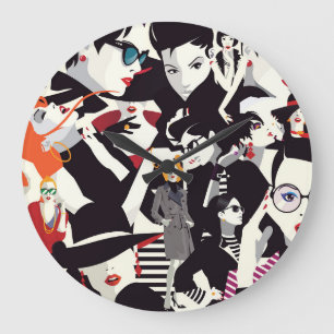 Fashionable girls collage: pop art large clock