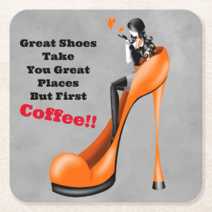 Fashionable Lady in Stiletto Orange  Square Paper Coaster