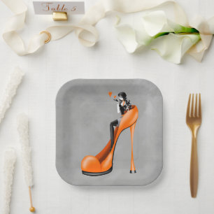 Fashionable Lady in Stiletto Paper Plate