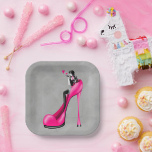 Fashionable Lady in Stiletto Paper Plate