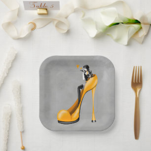Fashionable Lady in Stiletto Paper Plate