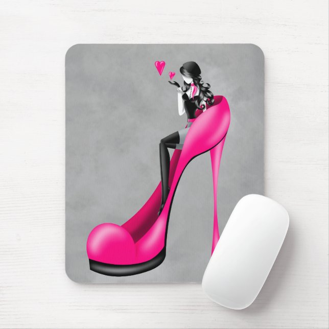 Fashionable Lady in Stiletto Pink Mouse Mat (With Mouse)
