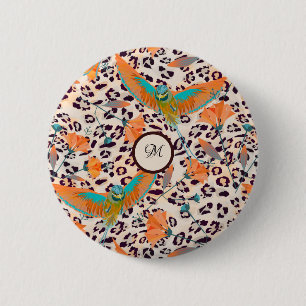 Fashionable leopard print, birds of Paradise 6 Cm Round Badge