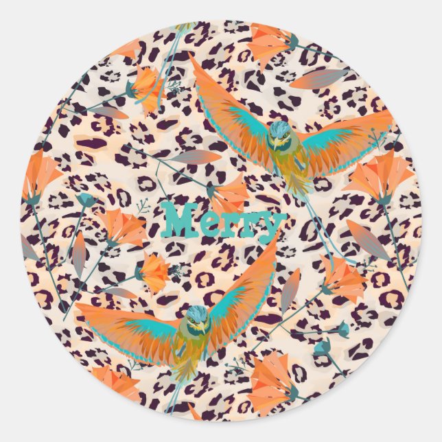 Fashionable leopard print, birds of Paradise Classic Round Sticker (Front)