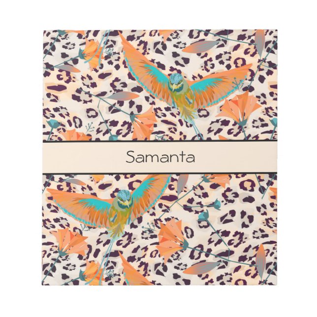 Fashionable leopard print, birds of Paradise Notepad (Front)