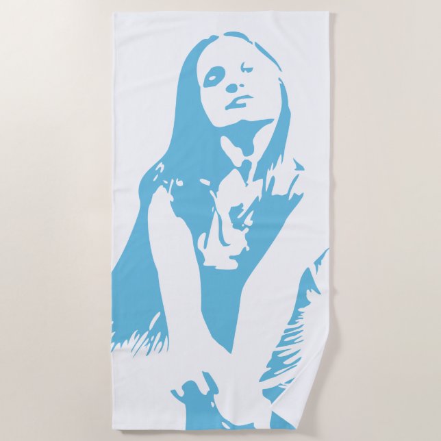 Fashionable Light Blue Dancing Girl Silhouette Beach Towel (Front)
