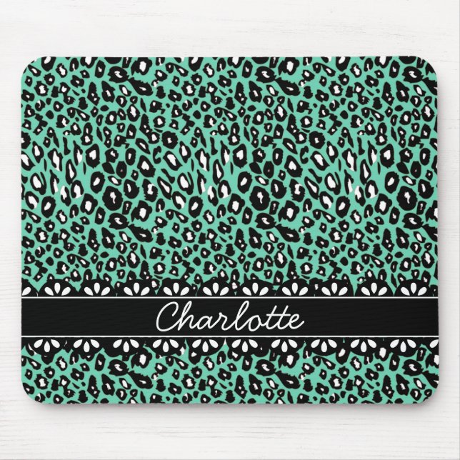 Fashionable Mint Leopard Print and Lace Mouse Pad (Front)