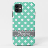 Fashionable Mint Polka Dots and Grey Lace