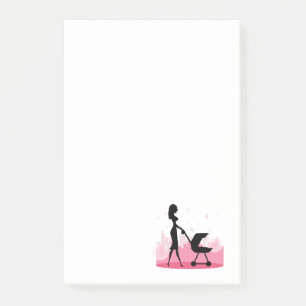 Fashionable Mummy Pushing Baby Carriage Post-it Notes