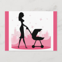 Fashionable Mummy Pushing Baby Carriage