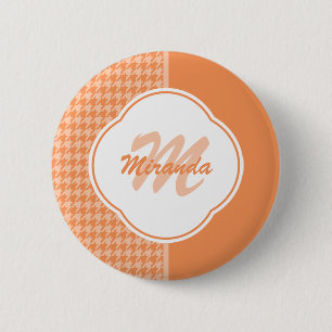 Fashionable Orange Houndstooth Monogram and Name 6 Cm Round Badge