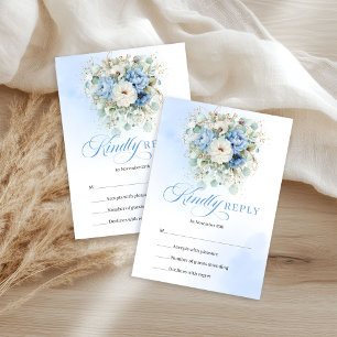 Fashionable Pastel Blue Floral Wedding RSVP Card