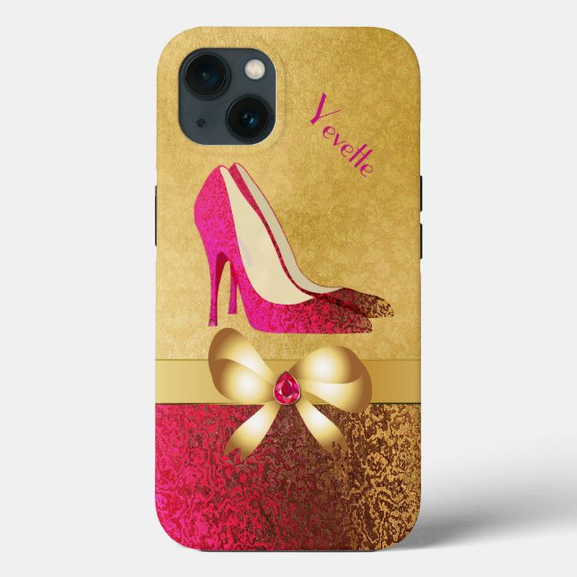 Fashionable Pink & Gold Tone Stiletto Case-Mate iP Case-Mate iPhone Case (Back)