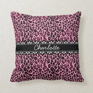 Fashionable Pink Leopard Print and Lace Cushion