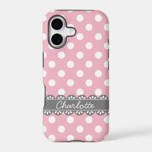 Fashionable Pink Polka Dots and Grey Lace