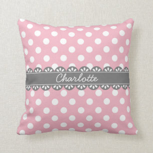 Fashionable Pink Polka Dots and Lace Cushion