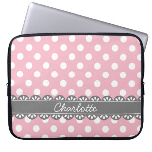 Fashionable Pink Polka Dots and Lace Laptop Sleeve