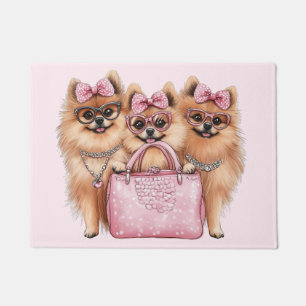Fashionable Pomeranian Dogs Pink Purse Doormat