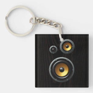Fashionable Retro Wood Grain Speaker Trio Key Ring