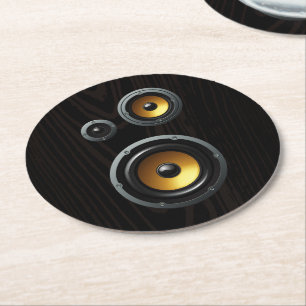 Fashionable Retro Wood Grain Speaker Trio Round Paper Coaster