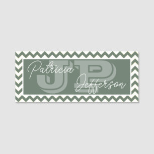 Fashionable Sage Green Chevron Unique Monogram Name Tag