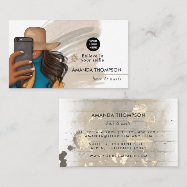 Fashionable Selfie Girl Business Card (Front/Back)
